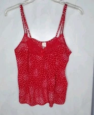 Women’s Sheer Cami Top Sz XL Red Lace Trim Hearts Bow Adjustable Straps Romantic