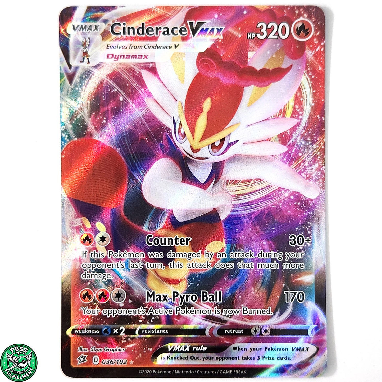 Pokemon TCG Cinderace VMAX 36 / 192 Ultra Rare Rebel Clash NM Near Mint