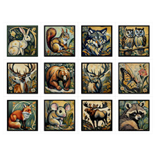Forest Animals Ceramic Tile Set of 12  4.25 D...