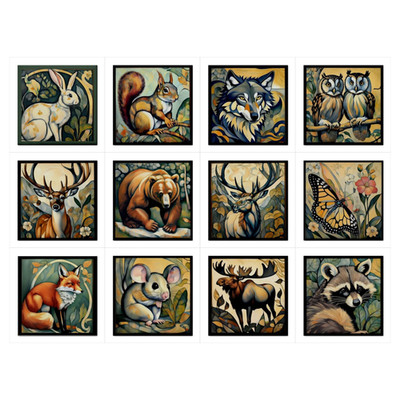 Forest Animals Ceramic Tile Set of 12  4.25'' Decorative Art Tiles for Backsplash