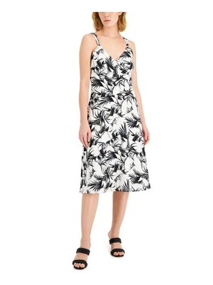 DONNA KARAN Womens White Lined Pullover Sleeveless Fit + Flare Dress 12