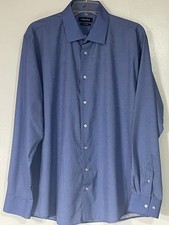 Nautica Men s Blue Check Dress Shirt XL 17 17.5 34/35 Slim Fit Stretch Excellent