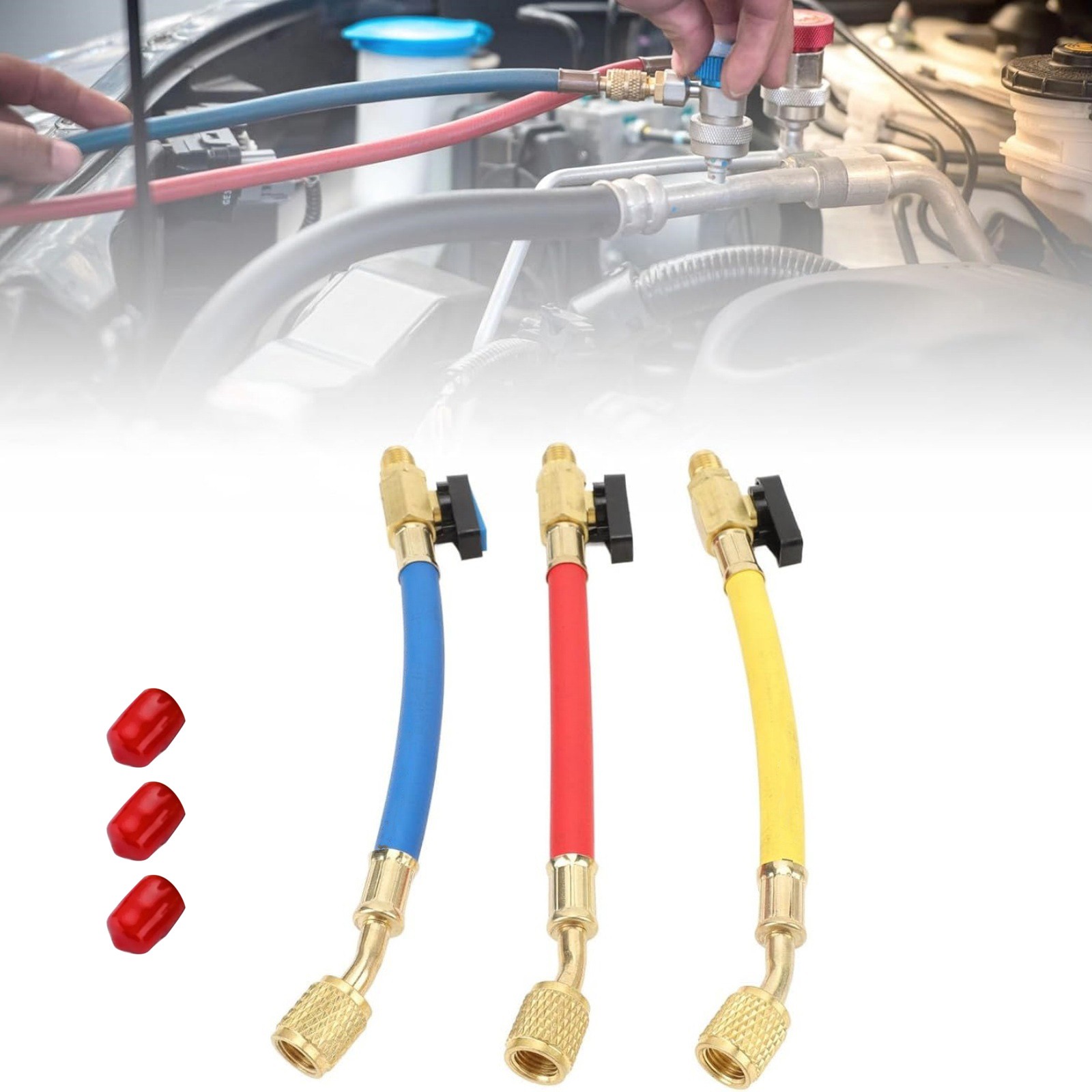 For R134A R410A R22 Refrigerants 1/4" SAE Ball Valves Hose Great Compatibility