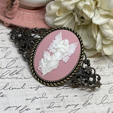 Pink White Angel VALENTINE Gift Mom Wife Bride Cameo Pin Hair Clip Jewelry Comb