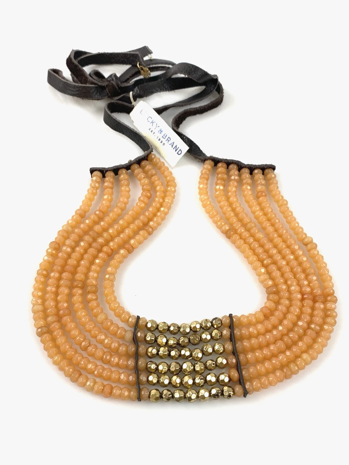 Lucky Brand Orange Carnelian Hammered Gold-Tone Bead Statement Necklace NWT $99 - product detail image 7