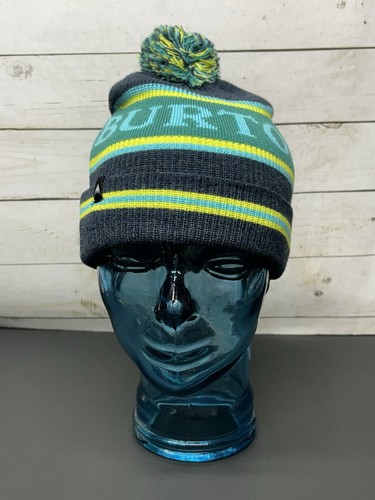 Burton Snowboards Logo Trope Winter Beanie Pom Knit Ski Hat Cap Green Yellow - Picture 4 of 8