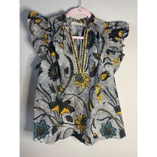 ULLA JOHNSON Spring Summer 2022 Womens Size 6 Cotton Floral Ruffle Sleeve Top