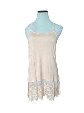 Grace  Lace Pink Lace Hem Slip Tunic Size L Fairy Romantic Layering Extender