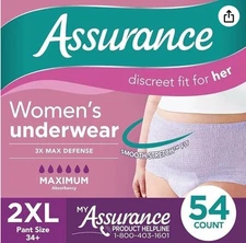 Assurance Women's Maximum Absorbancy Underwear, 2XL , (54 Count)