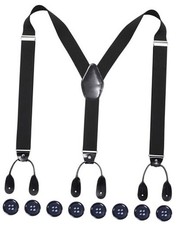 Men Button Suspenders Adjustable, Heavy Duty Y-Back Elastic Tuxedo Black