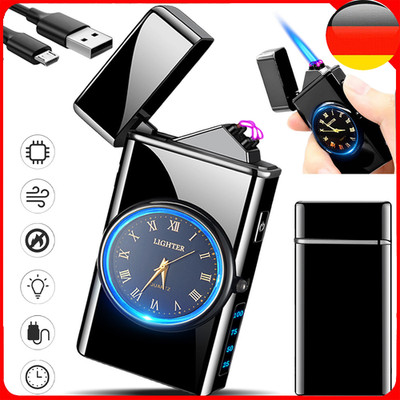 Plasma Lichtbogen Feuerzeug Elektro Feuerzeug USB Dual Arc Aufladbar Mit Uhr LED