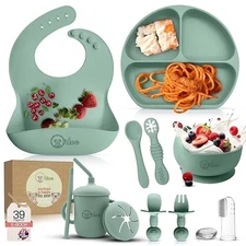 O'doe 11-Piece BPA-Free Silicone Baby Feeding Set. (Green, V1)