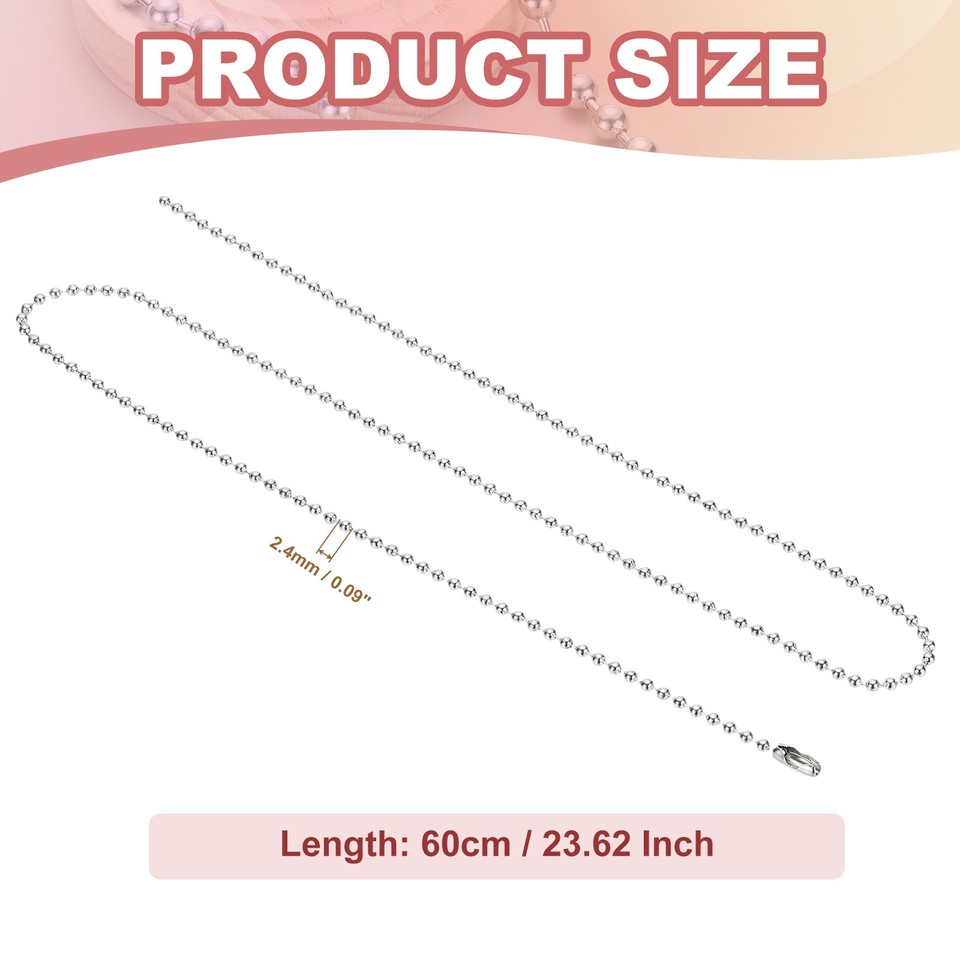 20pcs 4 Necklace Dog Tag Ball Chain and Connector 2.4mm Bead Gunblack