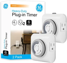 Mechanical Grounded Outlet Timer, Dual Plugs with 3 Prongs, 24 Hour Cycle, Indoo