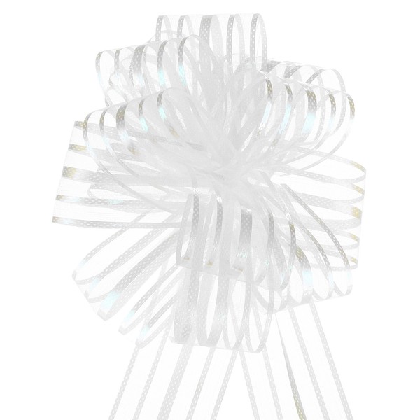 10 StüCke 6 Zoll GroßE Pull BöGen Geschenk Verpackung BöGen Band Organza Weiß-image