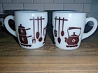 Hazel Atlas Kitchen Aids Milk Glass Mug Set 2 Brown Cups Vintage MCM 1950