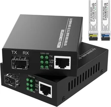 Pair of 1.25G/s Bidi Gigabit Single-Mode Fiber Ethernet Media Converter w 2 Bidi