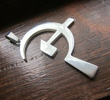 Hammer and Sickle Titanium Steel Communist Political Symbol Silver Pendant