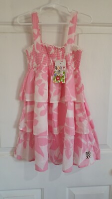 Roxy Girls Light Pink Embroidered Sundress Flower Tropical Leaves Floral Pattern