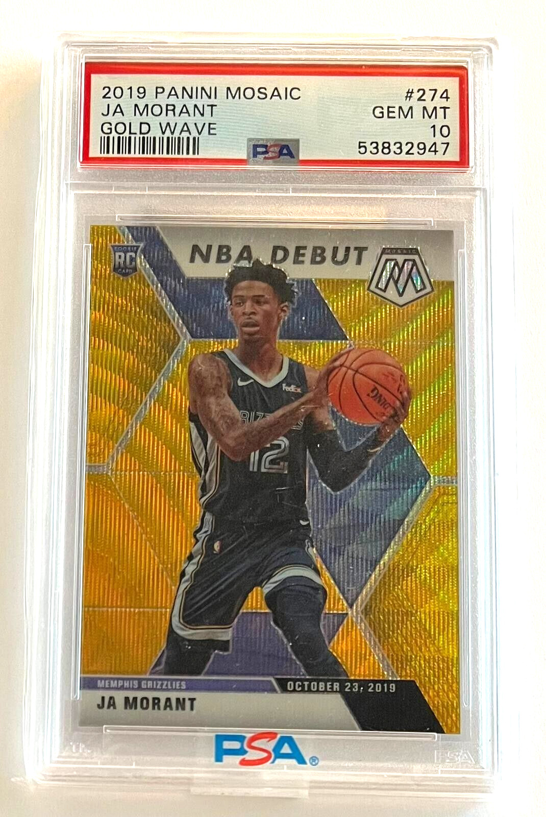 2019 MOSAIC NBA DEBUT JA MORANT GOLD WAVE # 274 PSA 10