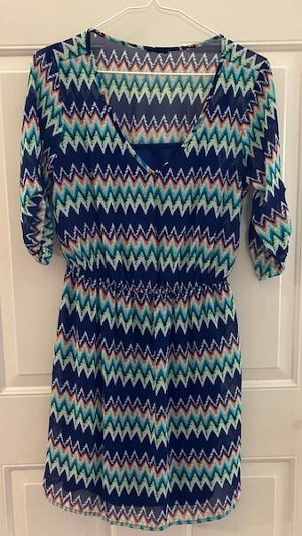 blue and green chevron dress Patterned Women's Size S Orange White Fully Lined green pants