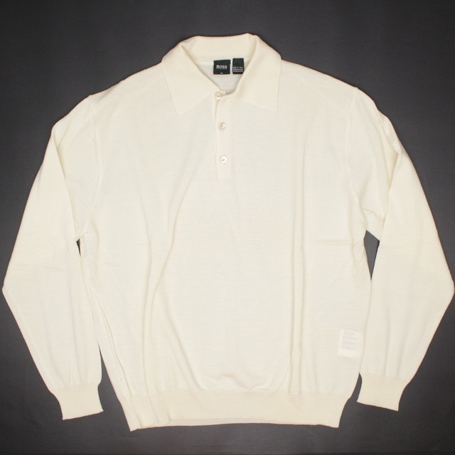 Hugo Boss Golf Mens Sweater XL Solid Cream Offwhite Wool Polo Collar Knit | eBay