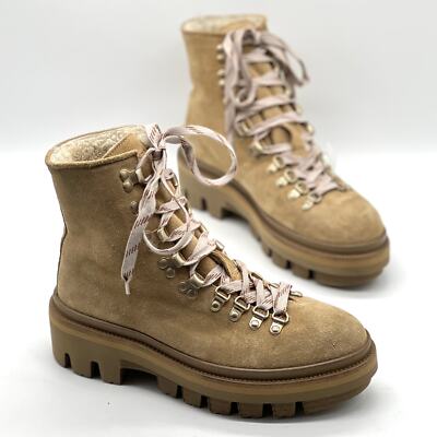 ALLSAINTS Wanda Shearling Boot Womens Sand Brown Suede Lace Up Hiker  Winter