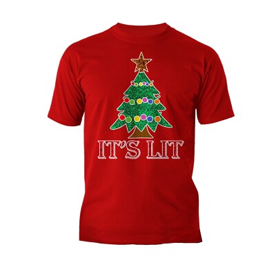 Christmas Tree Its Lit Meme Xmas Sparkle Star Fun Cute Cool Men's T-shirt