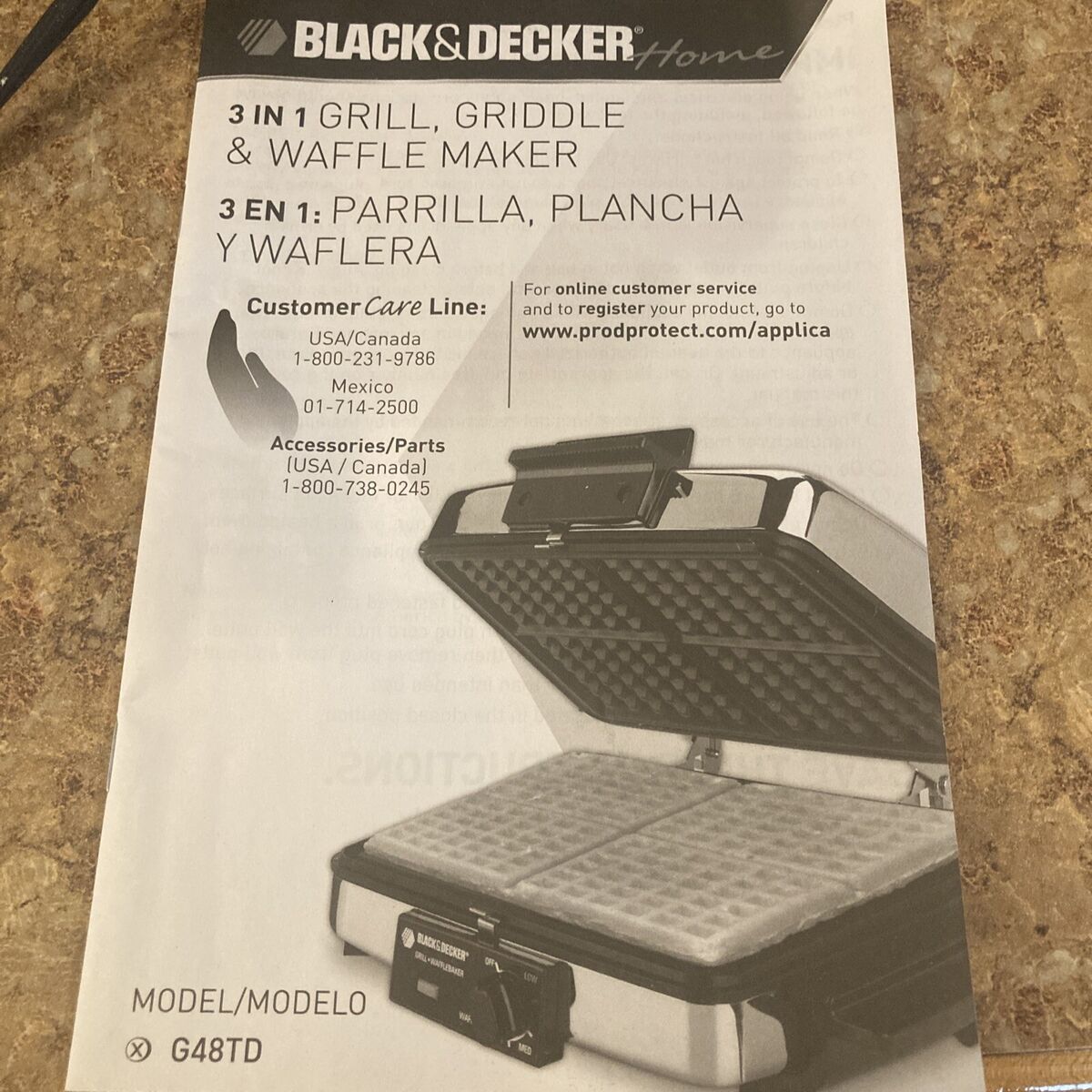 Black+Decker G48TD 3-in-1 Waffle Maker & Indoor Grill Griddle, Silver/Black