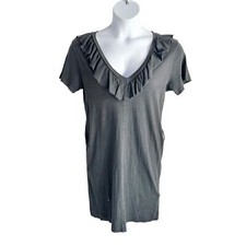 Current/Elliot Gray Short Sleeve Ruffled V-Neck T-Shirt Dress in Gray Size M