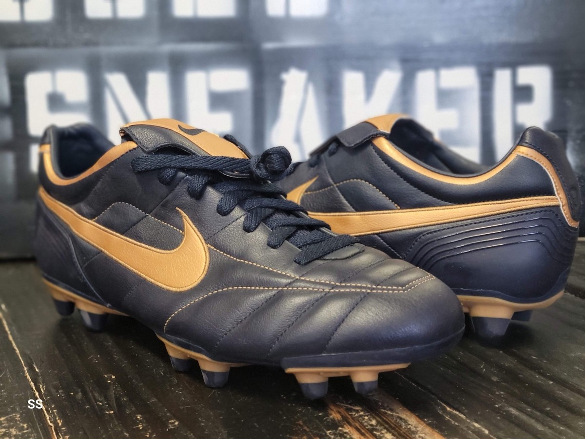 2007 Nike Tiempo Mystic FG Navy Blue/Gold Bronze Soccer Cleats Men