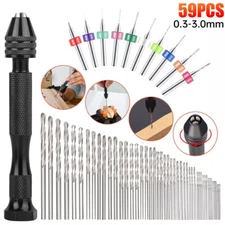 59 PCS Twist Drill Bits Set Mini Micro Hand Rotary Precision Pin Vise Tools Kit