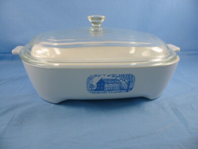 Corning Amana Radarange Browning Skillet W/Pyrex Lid Blue Colonial House-EUC