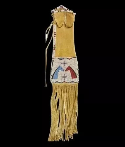 native tobacco pouch Native Indian Beaded Suede Leather tobacco Beaded pouch, hide tobacco pipe  bag