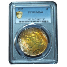 1925 Peace Dollar MS64 PCGS - Insanely Vibrant Golden Toning