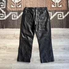 Vintage Real Leather Men's Black Biker Moto Cropped Pants Size W 32 L 28