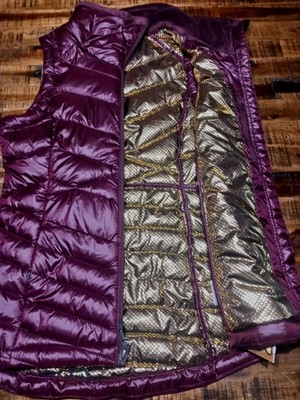 WOMENS Columbia Joy Peak OMNI HEAT Gold INFINITY  Vest Puffer Sz XS MALBEC