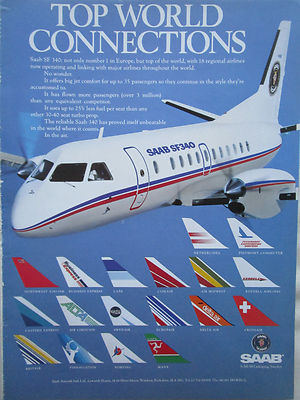 9/1987 PUB SAAB SF340 AIR LIMOUSINE LAPA SWEDAIR KENDELL NORVING MANX AIRLINES ANZEIGE