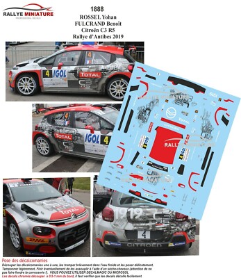 DECALS 1/43 REF 1888 CITROEN C3 ROSSEL RALLYE ANTIBES 2019 RALLY