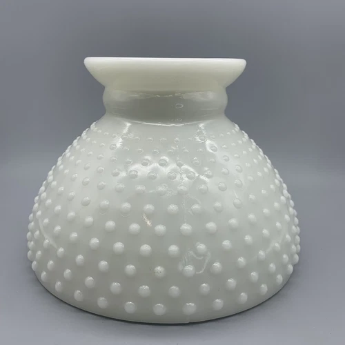 VTG White Milk Glass Hobnail Hurricane Lamp Shade 7-7/8" x 5-1/2" Fitter Salvage
