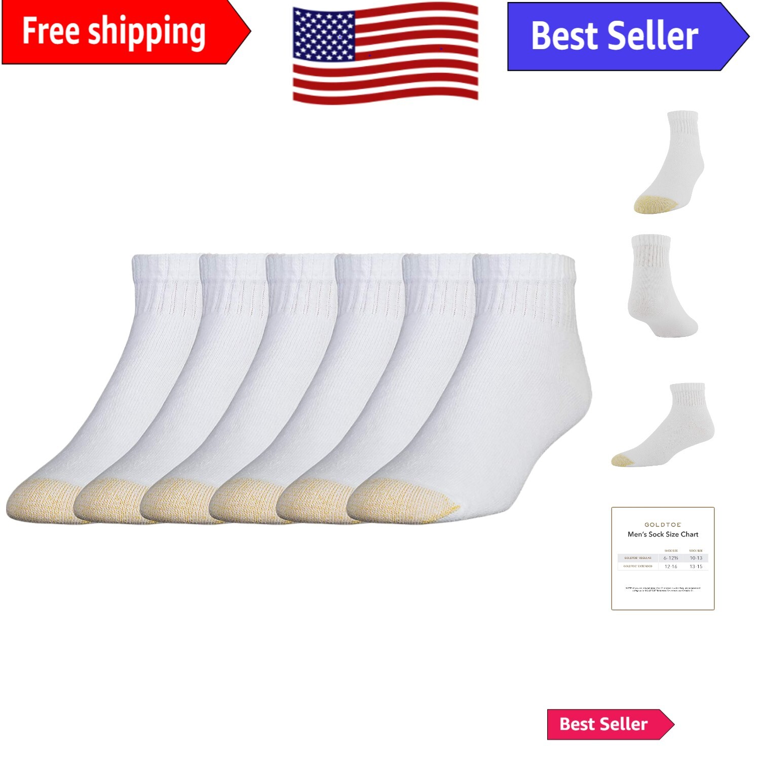 Breathable USA Cotton Ankle Socks with AquaFX Tech - 6-Pair Pack - White-image