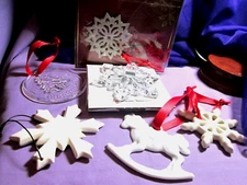 Lot Of 6 Mixed White Snowflake Porcelain Clear Glass Christmas Tree Ornaments