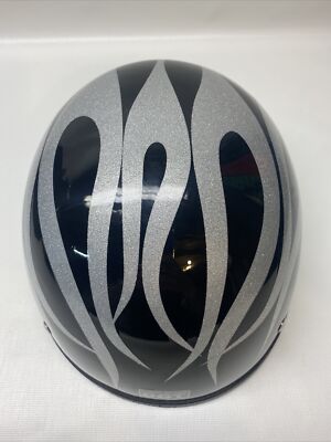 【一点物】HALF SILVER FLAMES HELMET Fiber Glass Small Half Helmet Silver Metallic Flames Vent DOT