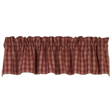 Fairfield Window Valance, 72" x 14", Burgundy Cream Checked, Country Farmhouse
