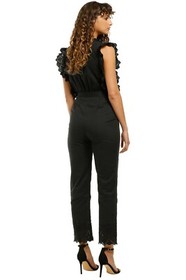 STEVIE MAY Dawn Ruffled V Neck Jumpsuit in Black Size 8 AU RRP 299 WITH DEFECTS