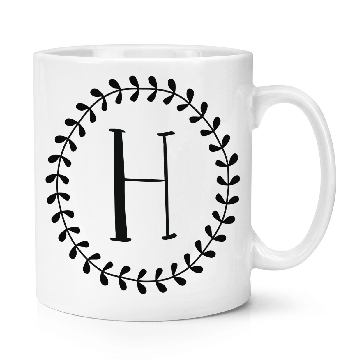 Letter H Floral Wreath Alphabet 10oz Mug Cup - Flowers