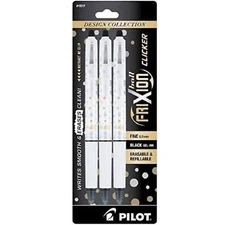 Pilot Gel Pen Frixion Ball Clicker White Fine 0.7mm Erasable, Pack of 3 15217