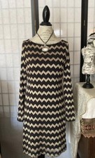 Nine West Women 8 Stretch Knit Gold Metallic Chevron On Black Lined Dress
