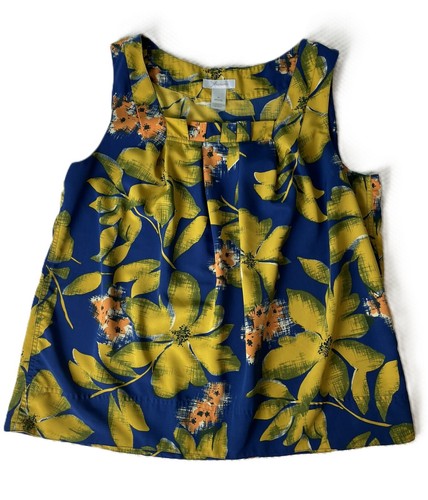 JH Collectibles Sleeveless Blouse Blue Yellow Floral Print Women's Size XL