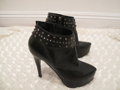 Italian Designer Nando Muzi Studded Black Leather Platform Ankle Boots Size 38